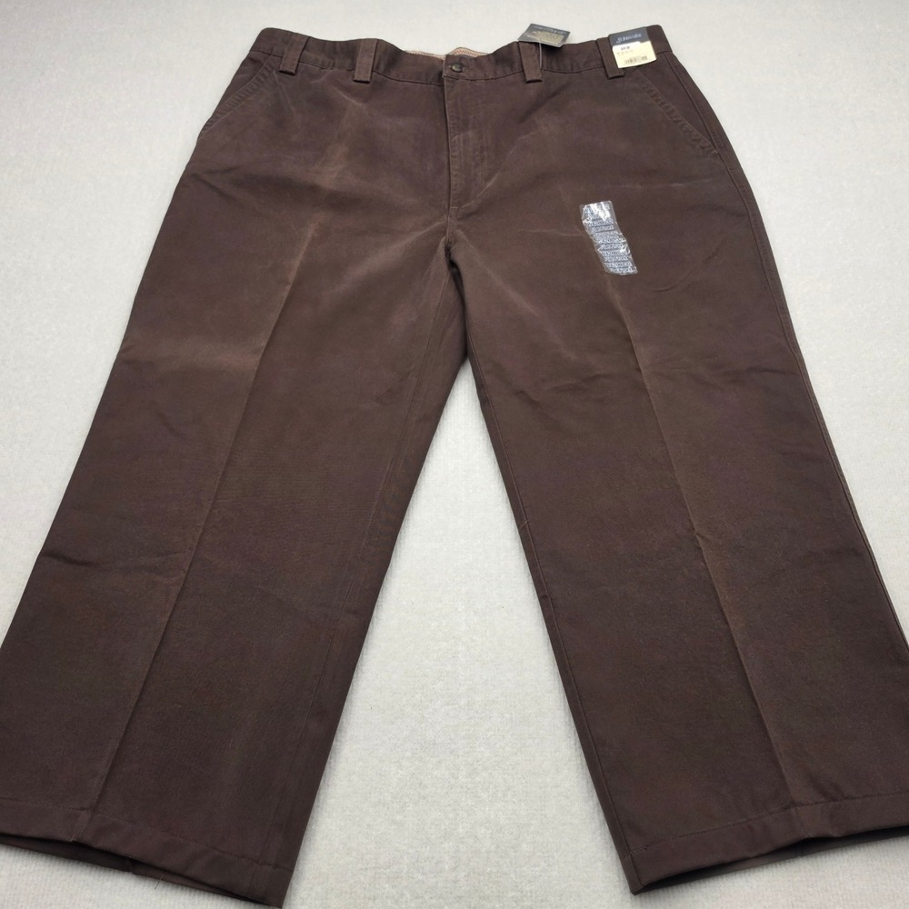 NWT St. John's Bay Chino Pants Men 42x25 Brown Straight Leg Flat Front Cotton